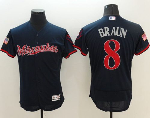 Brewers #8 Ryan Braun Navy Blue Fashion Stars & Stripes Flexbase Authentic Stitched MLB Jersey